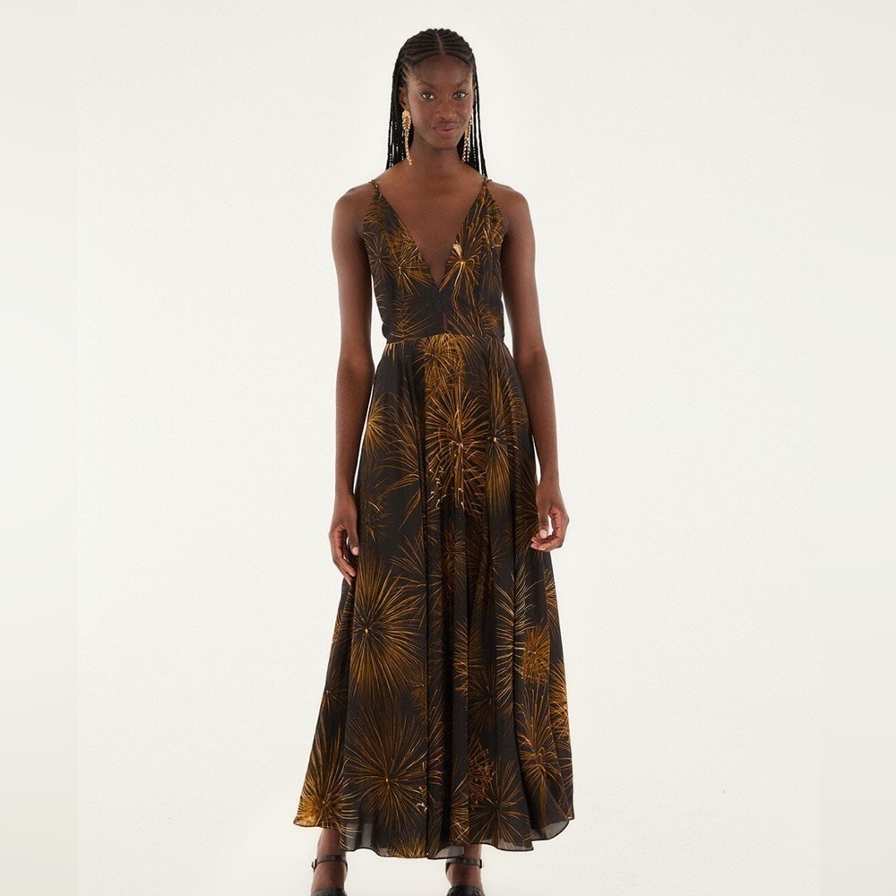 Farm Rio: Black Fireworks Sleeveless Open Back Maxi Dress - Picture 2 of 14
